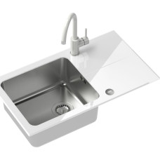 Steiner Zlewozmywak Steiner Hugh 111 komora stalowa z białym blatem szklanym + bateria