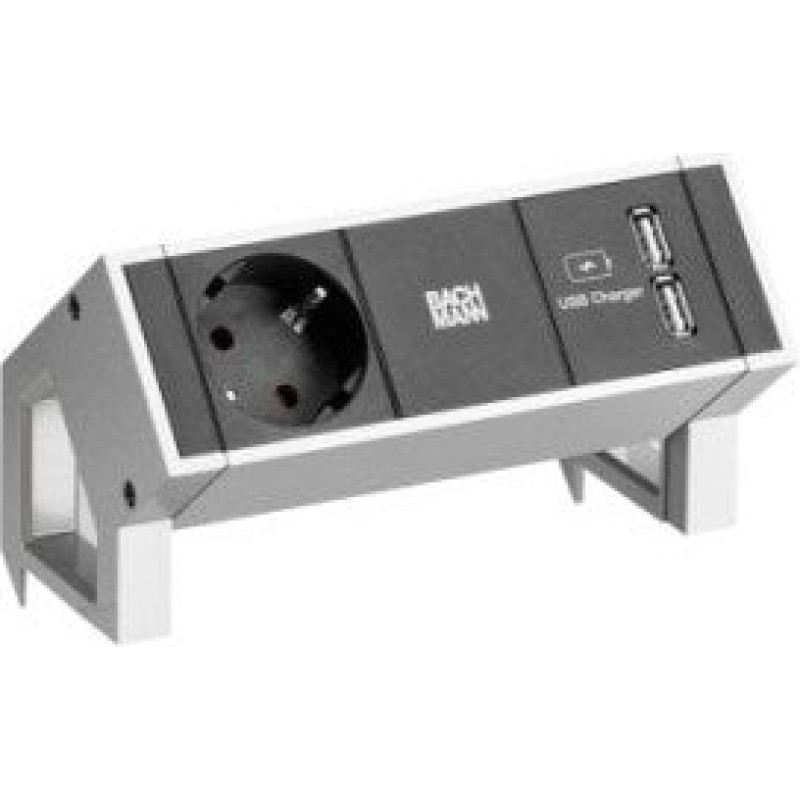 Bachmann DESK2 1x gniazdo z uziemieniem 1x ładowarka USB Inox
