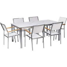 Beliani Zestaw ogrodowy stół szklany efekt marmuru i 6 krzeseł białe COSOLETO/GROSSETO