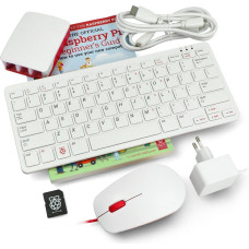 Raspberry Pi Desktop Kit oficjalny zestaw z obudową oraz klawiaturą i myszką czerwono-białą do Raspberry Pi 4B}