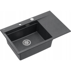 Graniteq JOSH 111 GraniteQ zlewozmywak 1-komorowy z/o (780x500x215) black diamond  + syfon push 2 open + deska + wkładka / elementy złote