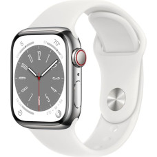 Apple Watch 8 GPS + Cellular 41mm Stainless Steel Sport Band, silver/white (MNJ53EL/A)