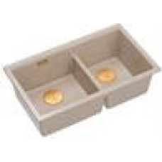 Graniteq QUADRON | LOGAN 120 | granitowy zlewozmywak kuchenny PEARL BEIGE + MIEDŹ PVD | wymiar: 76 x 45 x 23,5 cm | 2-komorowy podwieszany | podbudowa szafki od: 80 cm