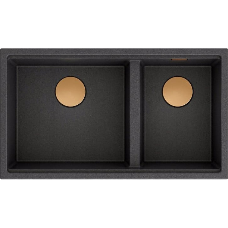 Graniteq Zlewozmywak GraniteQ CLARK 842 Hard Rock GraniteQ zlewozmywak 2-komorowy podwieszany 840x485x255 mm onyx + odpływ miedziany, syfon save space + zaczepy