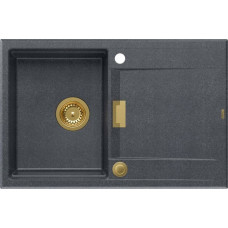 Owen Zlewozmywak Owen OWEN 111 GraniteQ zlewozmywak z syfonem Push 2 Open 1-komorowy z/o (760x500x215; kom. 330x430) black diamond / elementy złote