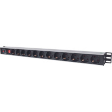 Intellinet Vertical Rackmount 12-Way Power Strip - German Type, With On/Off Switch and Overload Protection, 1.6m Power Cord