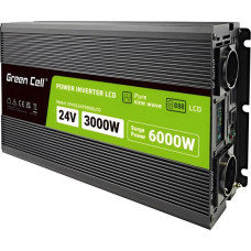 Green Cell Przetwornica napicia PowerInverter LCD 24 V 3000W/60000W Przetwornica samochodowa z wywietlaczem - czysty sinus power adapter/inverter Auto Black