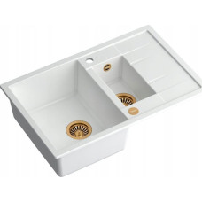 Graniteq Zlewozmywak GraniteQ MORGAN 156 GraniteQ zlewozmywak snow white z syfonem Push To Open okrągły 1,5-komorowy z/o / elementy miedziane