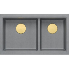 Graniteq QUADRON | LOGAN 120 | granitowy zlewozmywak kuchenny SILVER STONE + ZŁOTO PVD | wymiar: 76 x 45 x 23,5 cm | 2-komorowy wpuszczany | podbudowa szafki od: 80 cm