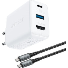 Acefast Ładowarka Acefast Acefast 2w1 ładowarka sieciowa GaN 65W USB Typ C / USB, adapter przejściówka HDMI 4K@60Hz (zestaw z kablem) biały (A17 white)