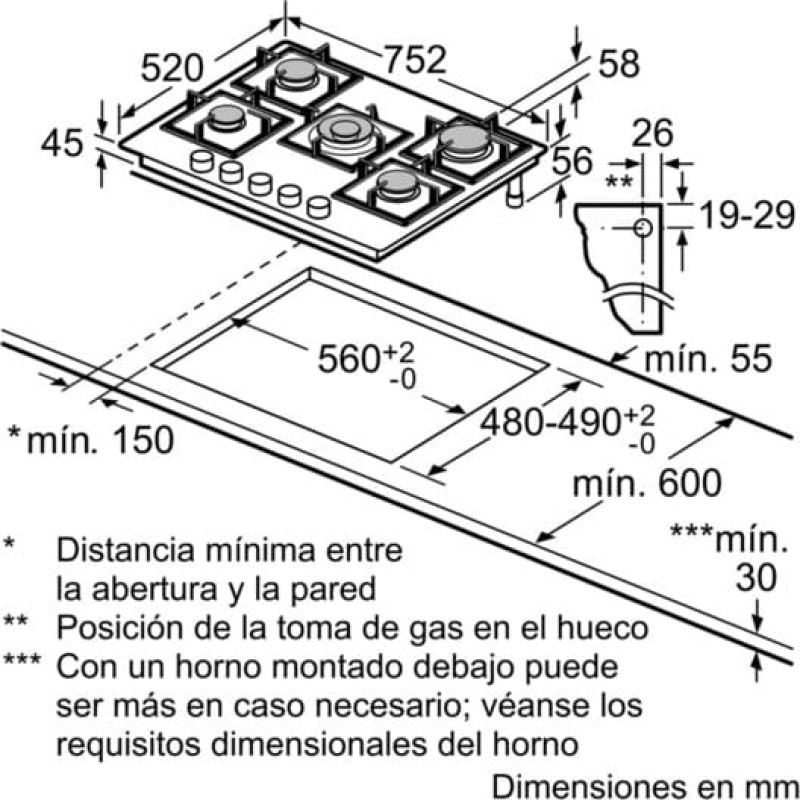 Siemens EP7A6QB90 hob Black Built-in Gas 5 zone(s)