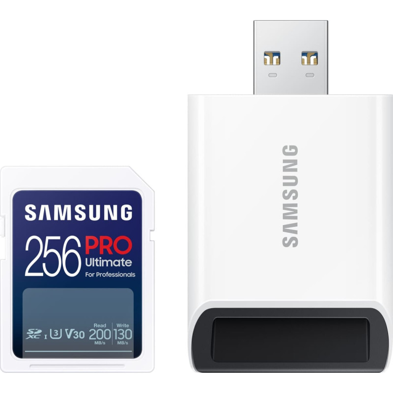 Samsung PRO Ultimate SDXC 256GB UHS-I U3 [Zapis 130MB/s Odczyt 200MB/s] z czytnikiem