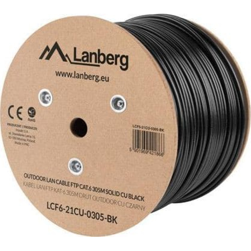 Lanberg Lanberg kabel instalacyjny FTP, kat. 6, drut OUTDOOR CU, 305m, czarny