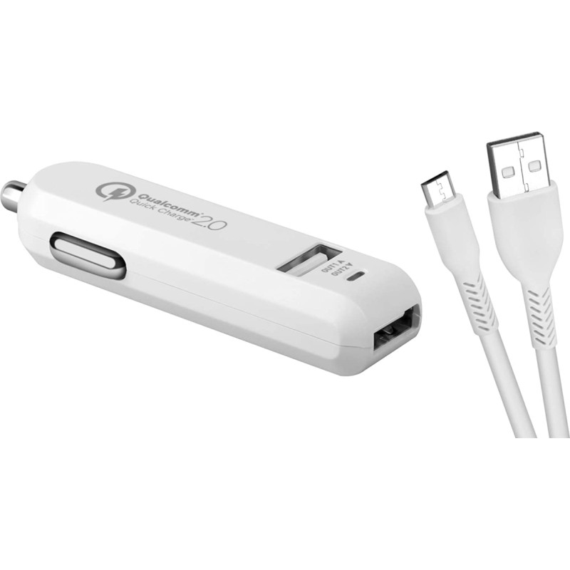 Avacom CARMAX 2 CAR CHARGER 2X QUALCOMM QUICK CHARGE 2.0, WHITE (USB-C KABEL)