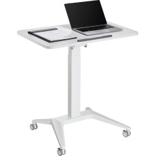 Maclean MC-453 W Mobile Laptop Desk with Pneumatic Height Adjustment, Laptop Table with Wheels, 80 x 52 cm, Max. 8 kg, Height Adjustable Max. 109 cm (White)