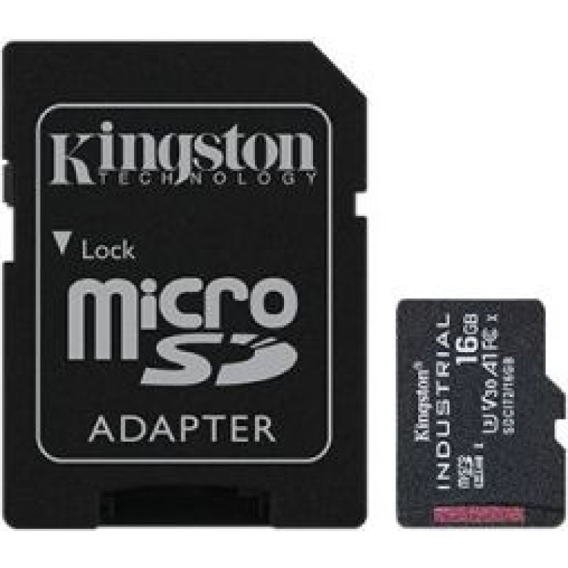 Kingston UHS-I 16 GB, microSDHC/SDXC Industrial Card, Flash memory class Class 10, UHS-I, U3, V30, A1, SD Adapter