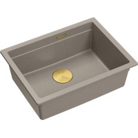 Graniteq Zlewozmywak GraniteQ LOGAN 100 GraniteQ zlewozmywak soft taupe 59,5x45,1x21,5 cm 1-komorowy podwieszany z syfonem manualnym złoty