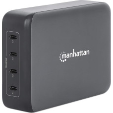 Manhattan 4-Port GaN USB Power Delivery-Ladestation PD 3.1 Vier USB-C PD-Ports mit bis zu 140W pro Port 240 W Gesamtleistung schwarz