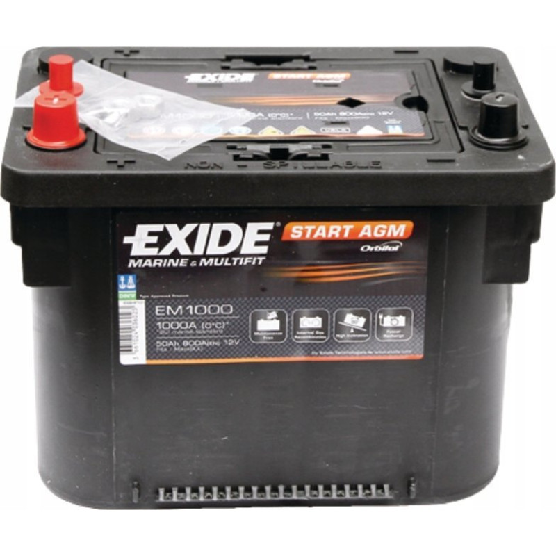 Dymo Akumulator EXIDE 12V 50Ah/800A MARINE/RV START AGM (L+ biegun standardowy + gwintowany) 260x173x206 B7 (agm)