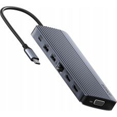 Anker USB-C Hub (14-in-1) Triple Display 1 x VGA 2 x HDMI 1 x Ehternet 1 x USB-C PD-IN (100W) 1 x USB-C 1 x USB-A 1 x micro SD 1 x Audio gray