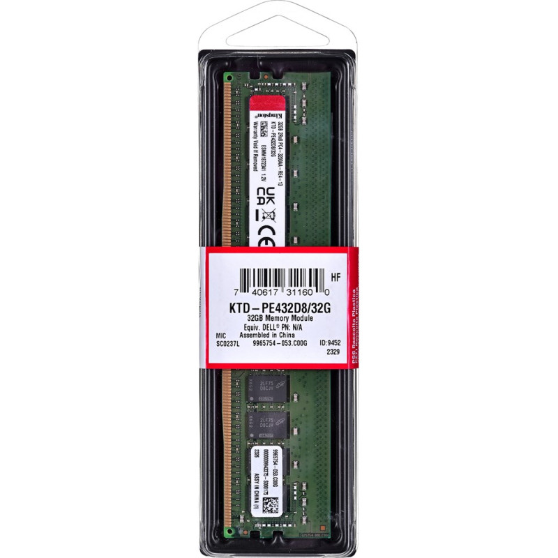 Kingston dedicated memory for Dell 32GB DDR4-3200Mhz Reg ECC x8 Module