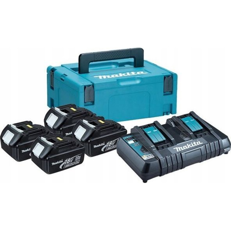 Makita zestaw zasilający 18V MAKPAC, BL1830Bx4+DC18RD (197970-3)