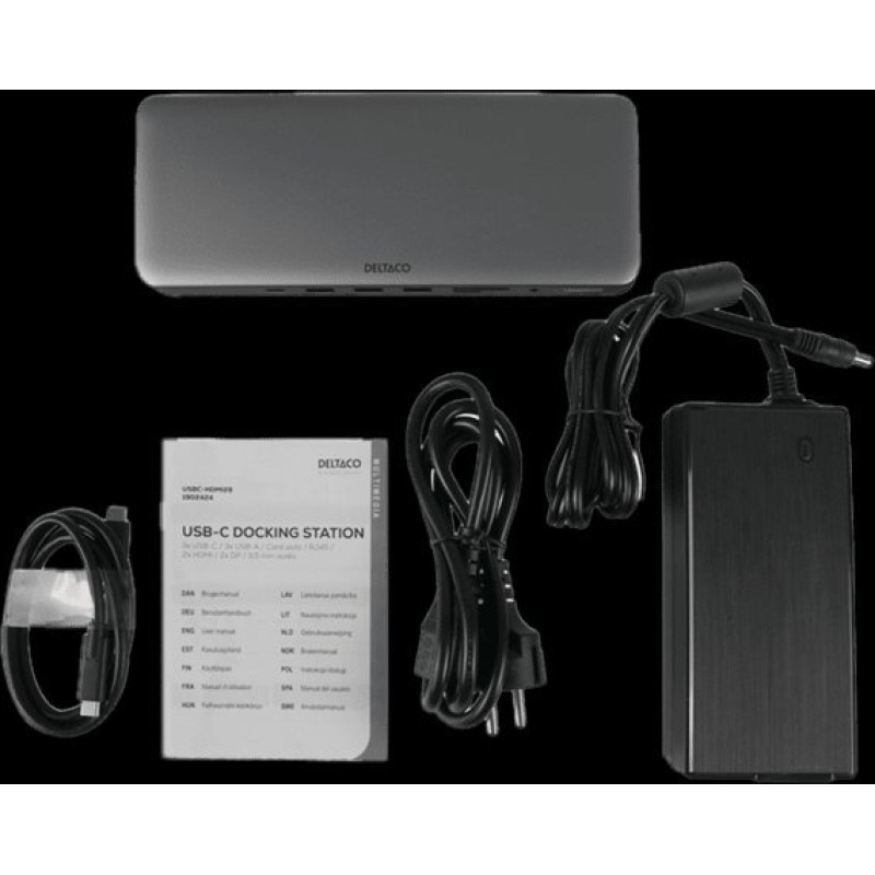 Deltaco Adapter USB Deltaco 15-in-1 USB-C jungčių stotelė DELTACO, palaiko 3 ekranus, 2x HDMI, DP, USB-C, USB-A, RJ45, SD / USBC-HDMI29 / 1902424