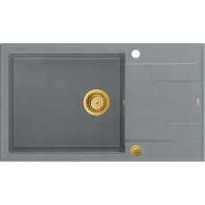 Graniteq Zlewozmywak GraniteQ EVAN 136 XL GraniteQ zlewozmywak z syfonem Push To Open 1-komorowy z/o (860x500x210; kom. 420x490) silver stone / elementy złote